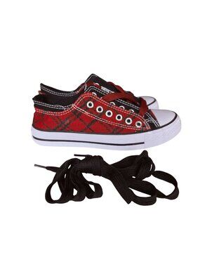 Womens Size 5 Plaid Red & Black Canvas Sneakers/Tennis Shoes With Extra Laces